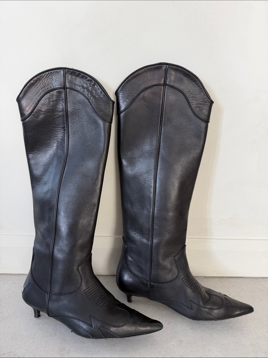 Anine Bing Shoes - ANINE BING Black Leather Knee-High Pointed-Toe Women's Boots